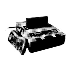 Halftone styled retro video game console collage element. 80s nostalgic vintage system and handheld. Old game cartridge. Vector realistic illustration. © LanaSham