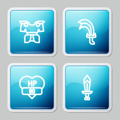 Set line Body armor, Sword for game, Video bar and icon. Vector