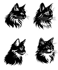 Cat Kitty face head vector logo style illustration packs in black color