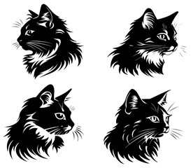 Cat Kitty face head vector logo style illustration packs in black color