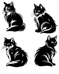 Fototapeta na wymiar Cute kitty silhouette set vector black color flat minimal