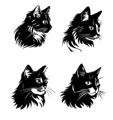 Fototapeta na wymiar Cat Kitty face head vector logo style illustration packs in black color
