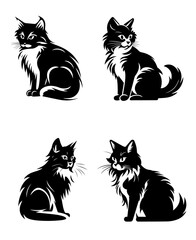 Cute kitty silhouette set vector black color flat minimal