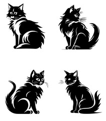 Cute kitty silhouette set vector black color flat minimal
