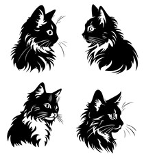 Fototapeta na wymiar Cat Kitty face head vector logo style illustration packs in black color