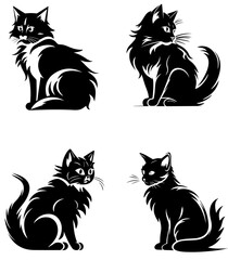 Cute kitty silhouette set vector black color flat minimal