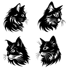 Cat Kitty face head vector logo style illustration packs in black color