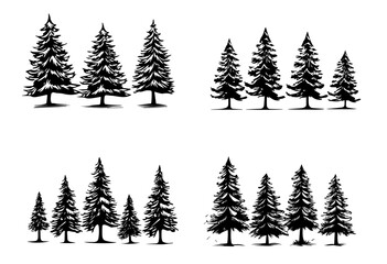 Vector xmas Pine tree silhouette mega set for events