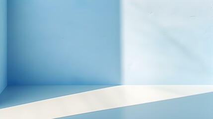 Empty Room in light blue Colors with Shadows on the Wall. Elegant Studio Background for Product Presentation.

