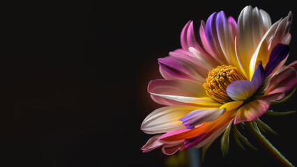 Amazing colorful flower on a black wall background