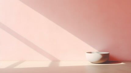 Empty Room in light pink Colors with Shadows on the Wall. Elegant Studio Background for Product Presentation.
