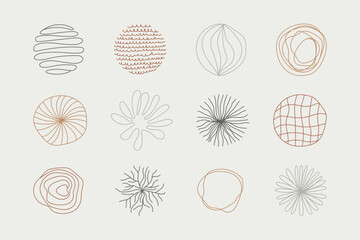 Abstract circles art. Artistic smooth elements in the round. Hand drawn decor for social media posts, T-shirt print, icons of highlights covers, labels, branding, posters. Fashionable graphic element