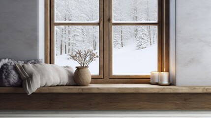 Cozy and festive atmosphere. Cushions and decor on the windowsill. created with Generative AI technology