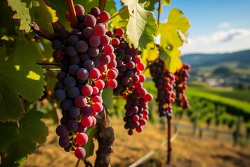 Red grape vineyard cultivating for wine production, Generative Ai
