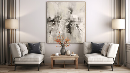 Stylish Living Room Interior Mockup, Modern Interior Design, 3D Render, 3D Illustration