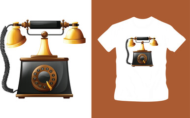 Nostalgic imagery from past of dial phone antique market element hand drawn shirt design editable template