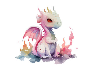 Cute Pink Baby Dragon Watercolor PNG Clipart

