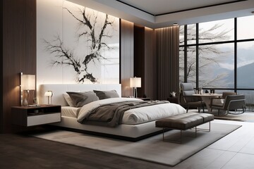Interior design of a modern and elegant bedroom, Generative Ai