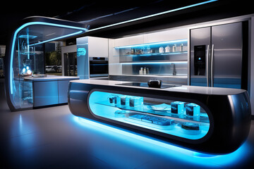 Step into the future with a state-of-the-art kitchen, boasting voice-activated appliances and cutting-edge holographic displays