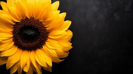 sunflower on dark background flat lay