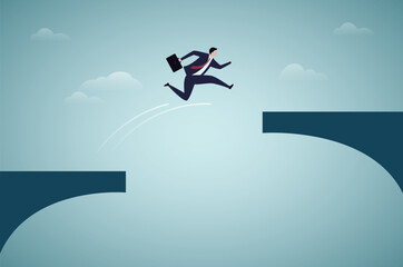 Businessman jumping to higher stage.Business opportunity.