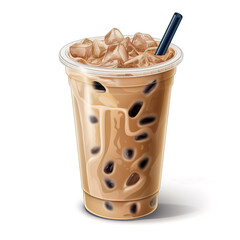 Watercolor coffee in cup. Ice latte, caramel, coffee, and tonic Isolated on white background