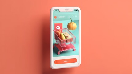Smartphone with a shopping app interface and product listings. AI generated