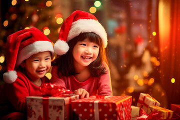 asian kids celebrate Christmas with gifts - 636207687