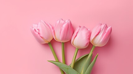 Naklejka premium Bouquet of tulips. Flat lay