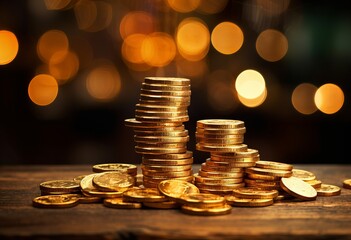 stack of gold coins on table