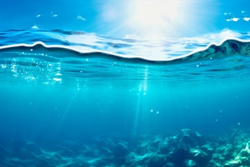 underwater view with sky and wave - 636208048