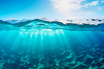 underwater view with sky and wave