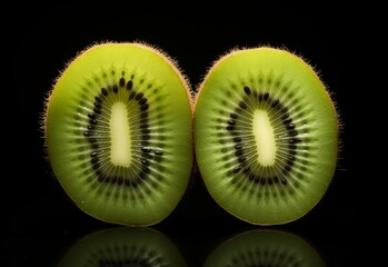 Ripe whole kiwi fruit and half kiwi