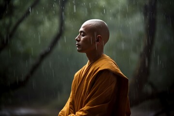 Monk meditation forest. Generate Ai