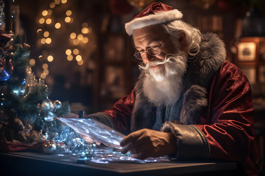 Virtual Workshop, Real Santa and His Trusty Tablet ai generated art
