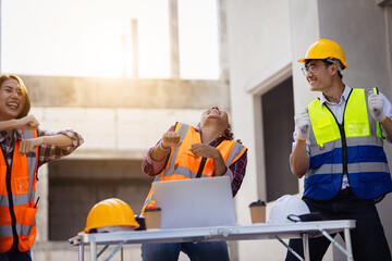 Diversity portrait of happy Engineer team company electrical co-workers.Construction team happy