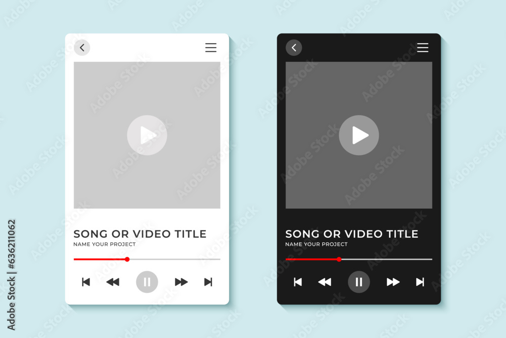 Poster podcast music player vector design template. video player frame mockup interface fit for web or mobi