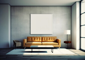 Frames mockup, couch and frames mockup, living room photo mockup, picture frame template AI Generated