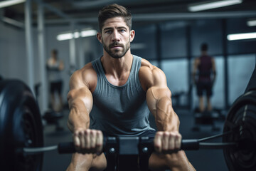Fototapeta na wymiar Strong man exercising in the gym