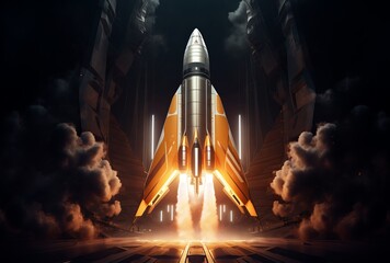 rocket with flames escaping from it