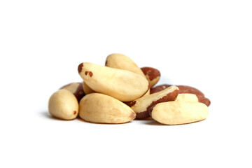 Brazil nuts isolated on white background. Shelled Brazil nuts, a wholesome choice