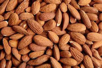 Almond nuts food texture background. Closeup of natural almond nuts