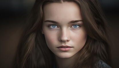 Fototapeta premium Pretty brunette girl with blue eyes