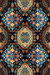 Abstract Mandala florals in Patterns in Seamless Design. Baroque Floral Medallions in a Seamless Tapestry. Generative AI