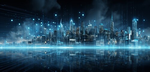 Fototapeta na wymiar City of Lights: A Computer-Generated Wonderland with Blue Illumination, Generative AI