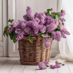 bouquet of flowers in a wicker basket