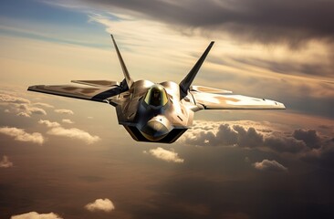 Military F 22 fighter jet flying