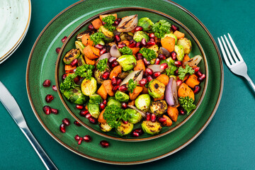 Salad with fried vegetables, vegetarian food.