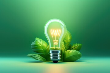 Eco Friendly Lightbulb with Greenery Plants, Sustainable and Renewable Energy Concept. Generative Ai