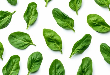 fresh spinach leaves on white background